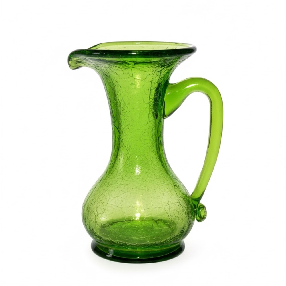 Vintage Green Crackle Glass Small Pitcher